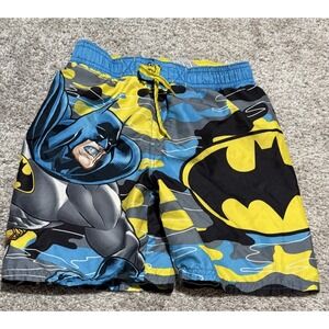 Batman Fighting Blue Black Yellow Swim Suit Trunk Swimsuit Shorts Boys Size 6/7